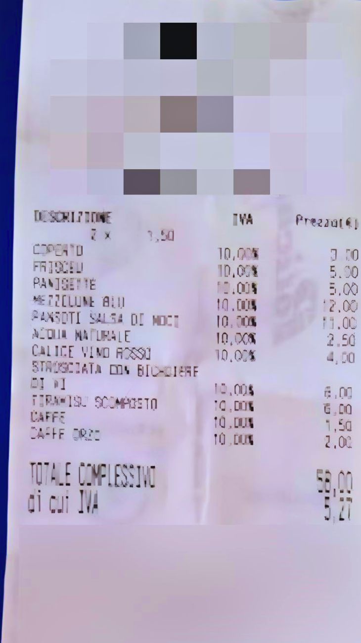 scontrino liguria pranzo